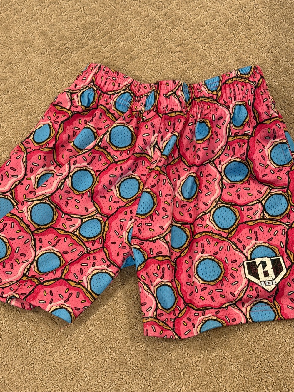 Baseball 101 Kids Pink Donut-Print Athletic Shorts with Blue Accents